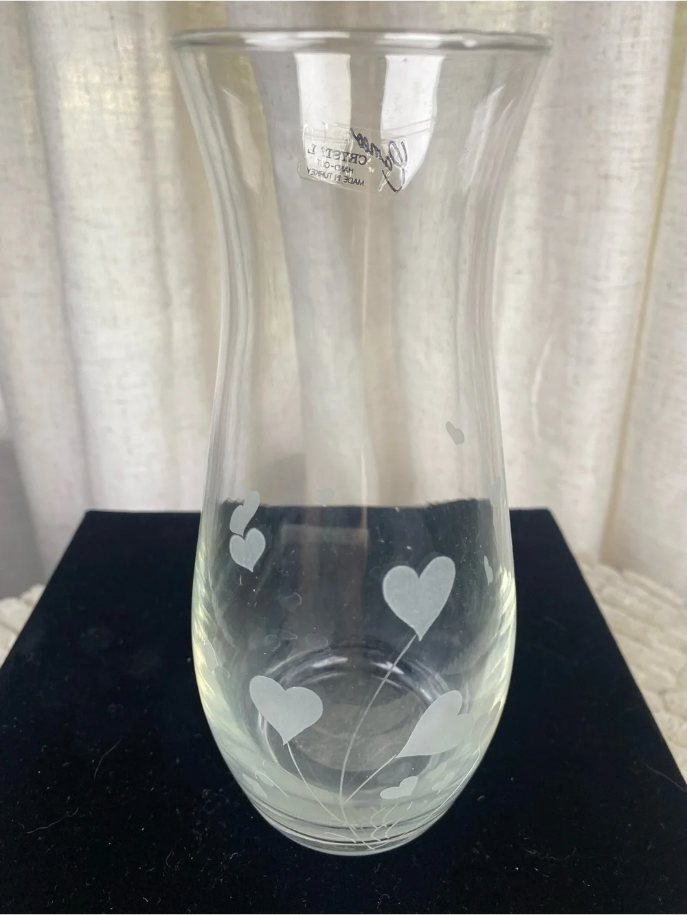 Vintage 90s Cameo Crystal Hand Cut Etched Hearts Bud Vase - Made in Turkey